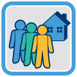 Grafik-Icon: drei Männchen Haus ~ Gemeinschaftseigentum 